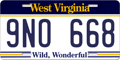 WV license plate 9NO668