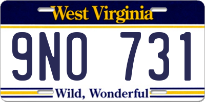 WV license plate 9NO731