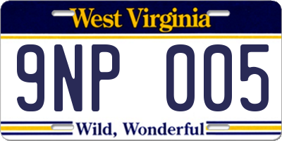 WV license plate 9NP005