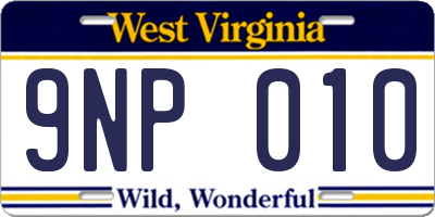 WV license plate 9NP010