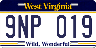 WV license plate 9NP019