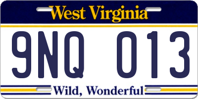 WV license plate 9NQ013