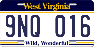WV license plate 9NQ016