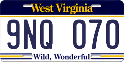 WV license plate 9NQ070