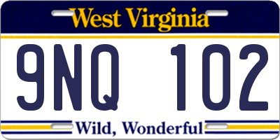 WV license plate 9NQ102