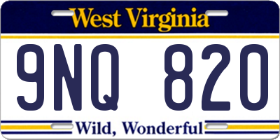 WV license plate 9NQ820