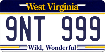 WV license plate 9NT999