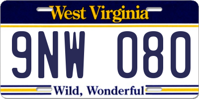 WV license plate 9NW080