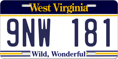 WV license plate 9NW181
