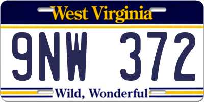 WV license plate 9NW372