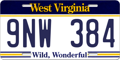 WV license plate 9NW384