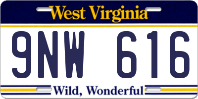 WV license plate 9NW616