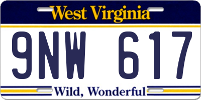 WV license plate 9NW617