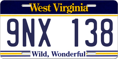 WV license plate 9NX138
