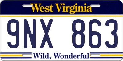 WV license plate 9NX863