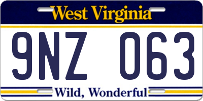 WV license plate 9NZ063