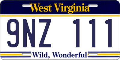 WV license plate 9NZ111