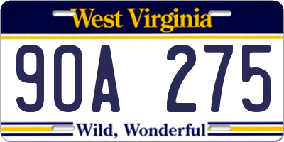 WV license plate 9OA275