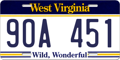 WV license plate 9OA451