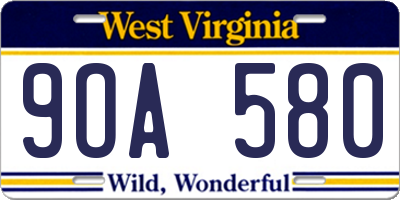 WV license plate 9OA580