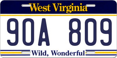 WV license plate 9OA809