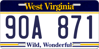 WV license plate 9OA871