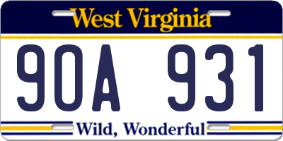 WV license plate 9OA931