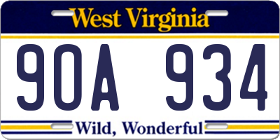 WV license plate 9OA934