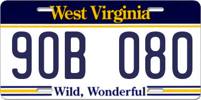 WV license plate 9OB080
