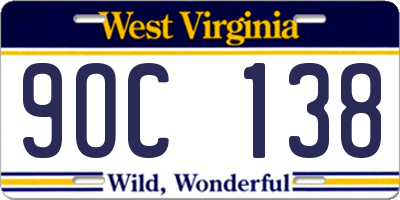 WV license plate 9OC138