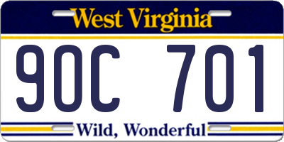WV license plate 9OC701