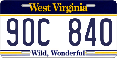 WV license plate 9OC840