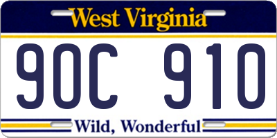 WV license plate 9OC910