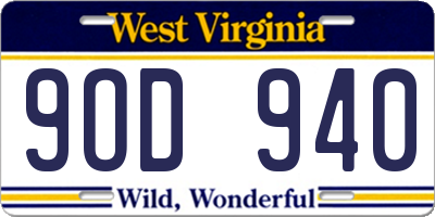 WV license plate 9OD940