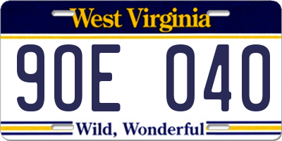 WV license plate 9OE040