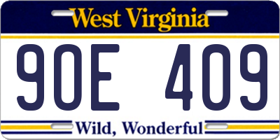 WV license plate 9OE409