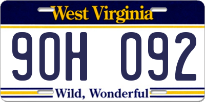 WV license plate 9OH092