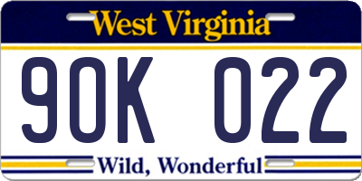 WV license plate 9OK022