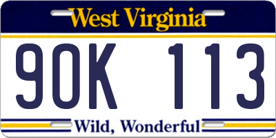 WV license plate 9OK113