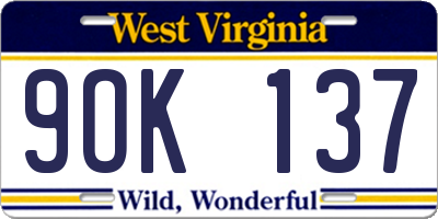 WV license plate 9OK137