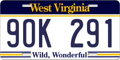 WV license plate 9OK291