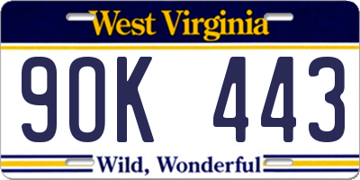 WV license plate 9OK443