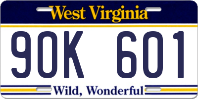 WV license plate 9OK601