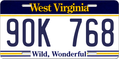 WV license plate 9OK768