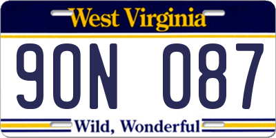 WV license plate 9ON087