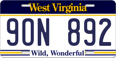 WV license plate 9ON892