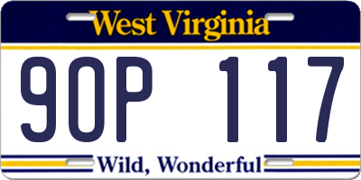 WV license plate 9OP117