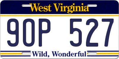 WV license plate 9OP527