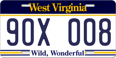 WV license plate 9OX008