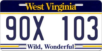 WV license plate 9OX103